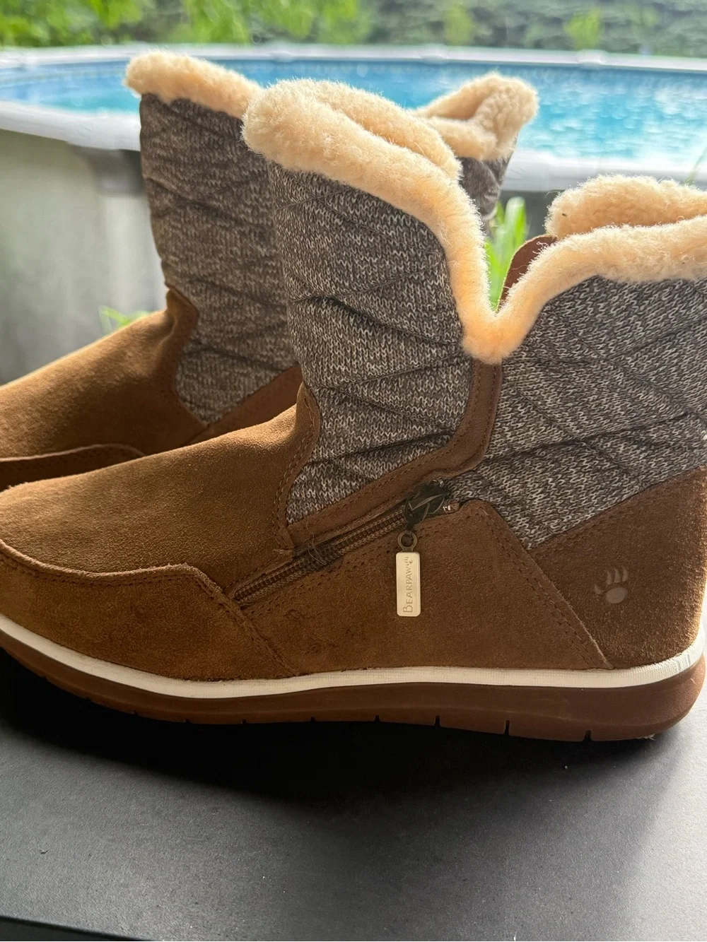 BearPaw Tan Suede Quilted Winter Boot with Shearling Collar